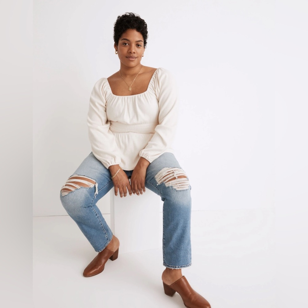 Madewell grey Plush Square-Neck Smocked Top